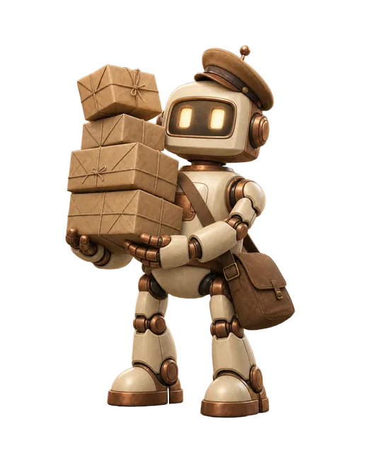 Robot kurier z pięcioma paczkami